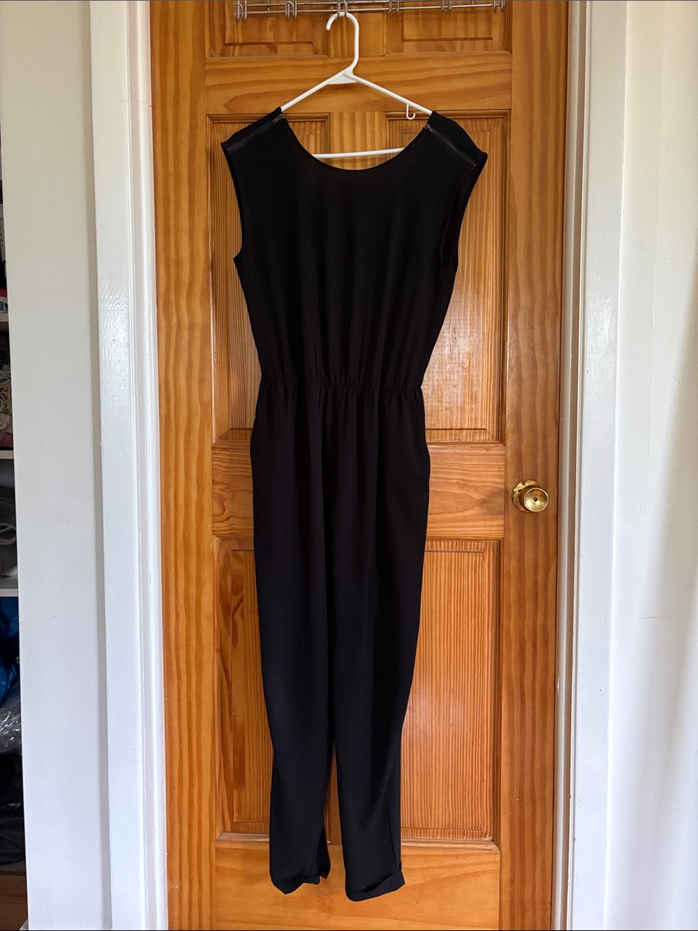 Zara Black Sleeveless Zipper Design Elastic-Waist Jumpsuit
